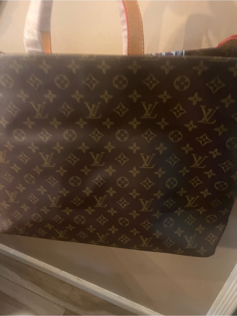 Louis Vuitton style Brown Monogram Sticker-Print Tote - Picture 8 of 11